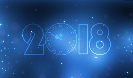 New Year 2018 blue glitter stardust with clockのイラスト素材