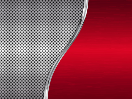 Red and silver metallic background. Metal background with waves. Abstract vector illustration EPS10のイラスト素材