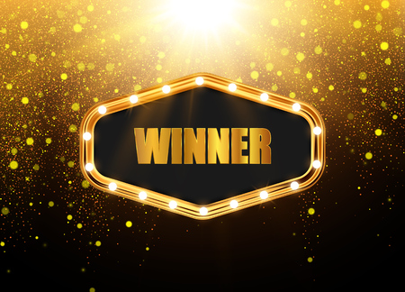 Retro light banner. Vector frame. Winner background with gold glitter texture.のイラスト素材