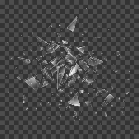 Broken shattered glass debris. Vector transparent effect. Abstract background.のイラスト素材