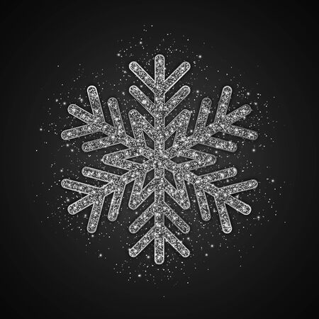 Silver Glitter Snowflake. Christmas, New Year greeting card. Vector Illustration.のイラスト素材