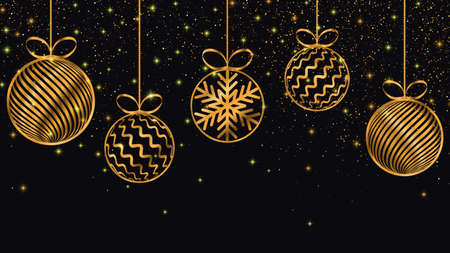 Golden christmas toys. New Year background. Vector illustration EPS10のイラスト素材