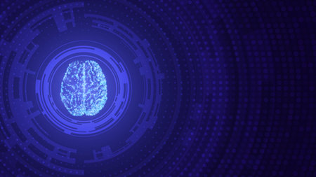 Blue Technology Background. Abstract Human Brain. Vector Illustration
