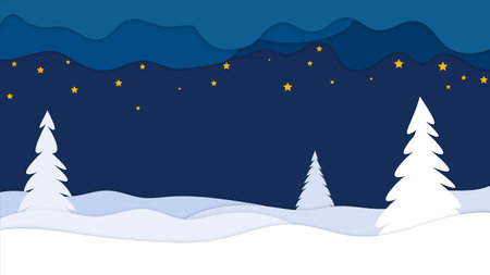 Merry Christmas and Happy New Year. Night winter landscape. Vector Illustrationのイラスト素材