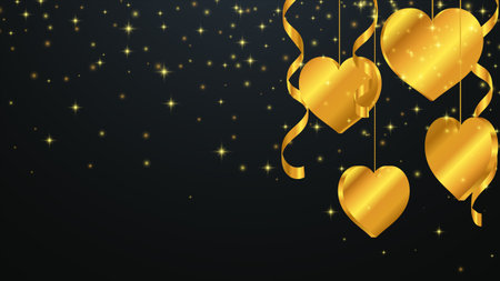 Valentines day greeting background. Luxury background with golden hearts. Vector illustrationのイラスト素材