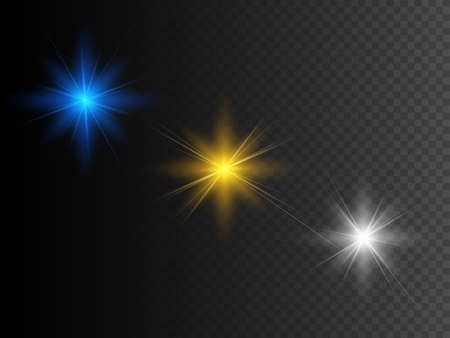 Set of glowing lights, stars. Transparent effect. Vector illustration EPS10