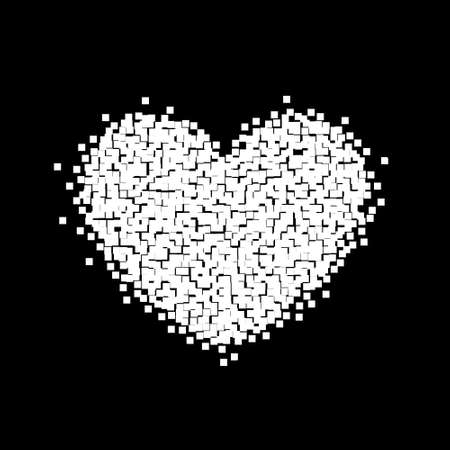 Pixel heart sign. Black and white geometric background.のイラスト素材