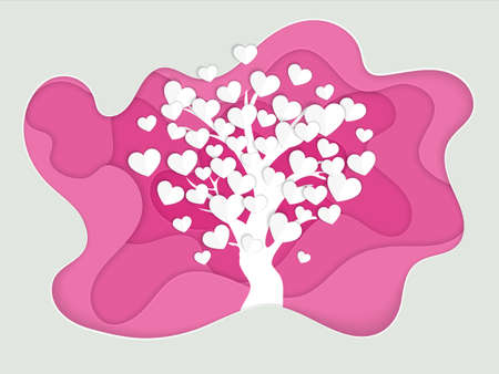 Valentines day or wedding design. Love tree with many hearts. Paper art style. EPS10のイラスト素材