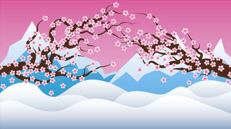 Spring background with sakura and mountains. Vector illustration EPS10のイラスト素材