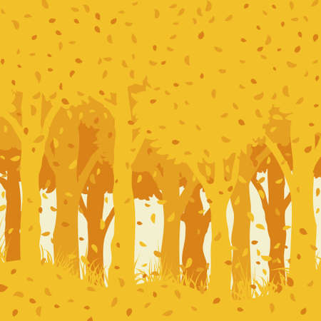 Autumnal forest with falling leaves. Paper art style. Vector illustration EPS10のイラスト素材