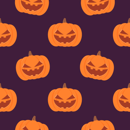 Halloween festive seamless pattern with pumpkins. Vector backgroundのイラスト素材