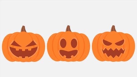 Set of halloween pumpkins, funny faces.のイラスト素材