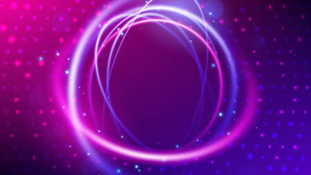 Swirl trail effect. Neon round frame. Abstract radial halftone background.のイラスト素材