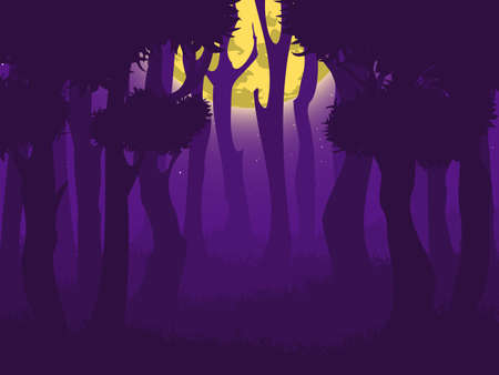 Scary night forest. Full moon.のイラスト素材