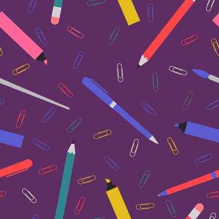 Stationery supplies seamless pattern. Vector backgroundのイラスト素材