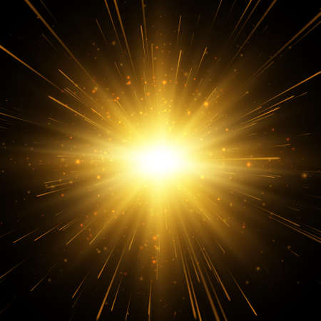 light effect. Starburst. Gold glitter star or sun. vector background