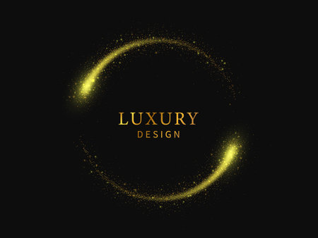 Gold glitter light circle on black background. Vector light effect EPS10のイラスト素材
