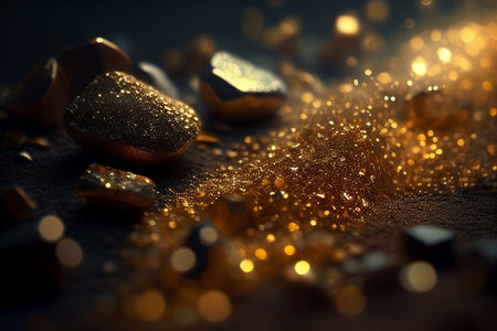 Pieces of golden nuggets. golden dust. abstract illustrationの写真素材
