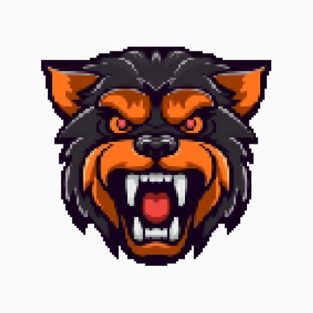 Angry dog mascot logo. Pixel art logo. Vector illustrationのイラスト素材