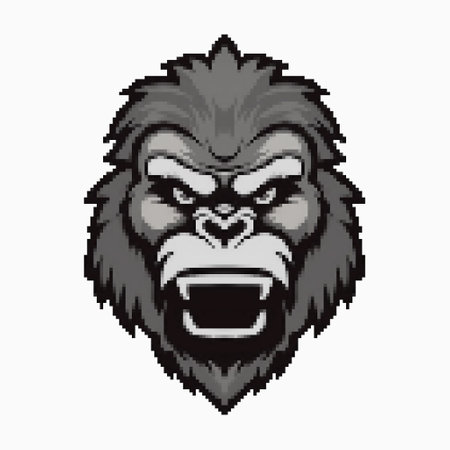 Angry gorilla mascot logo. Pixel art logo. Black and white vector illustrationのイラスト素材