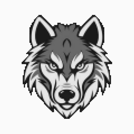 Wolf head mascot logo. Pixel art logo. Black and white vector illustrationのイラスト素材