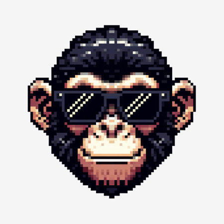 Monkey in sunglasses. Pixel art.のイラスト素材