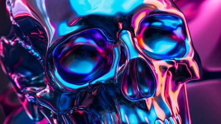 Abstract human skull. Chrome effect. Liquid effectの素材
