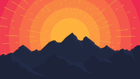 Mountain sunrise illustration. Vector background in flat style EPS10のイラスト素材