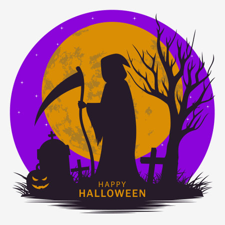 Halloween banner. Grim reaper silhouette. Vector background EPS10のイラスト素材