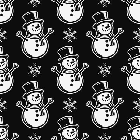 Seamless pattern with snowmen and snowflakes.のイラスト素材