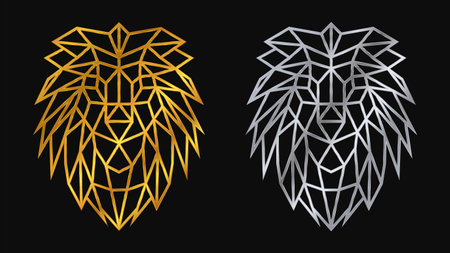 Lion head . Polygon pattern. Line art.のイラスト素材