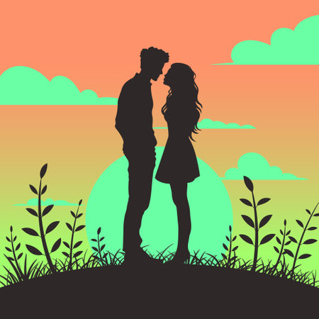 Romantic couple silhouette. Design for valentines day. Vector illustration EPS10のイラスト素材