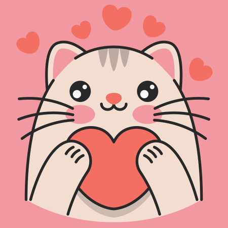 Cute cat holds heart in paws. Valentines day concept EPS10のイラスト素材