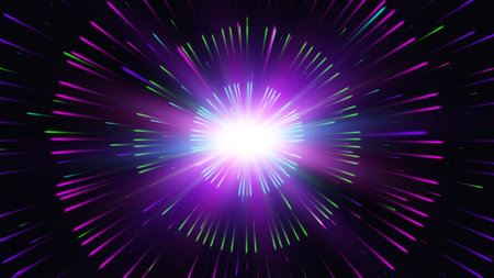 Neon Light Burst with Radial Rays on Dark Background. Abstract Vector Background