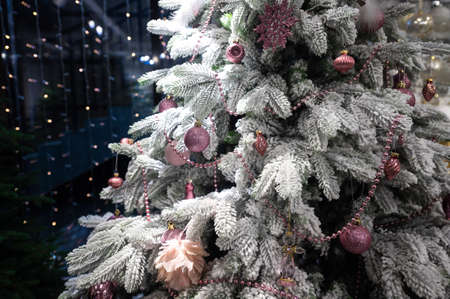 Selection of artificial Christmas trees in the store