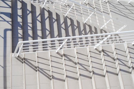 Top view of stairs with white railingの写真素材