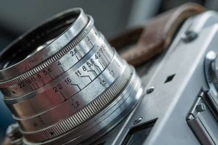 Close-up of an old retro camera.