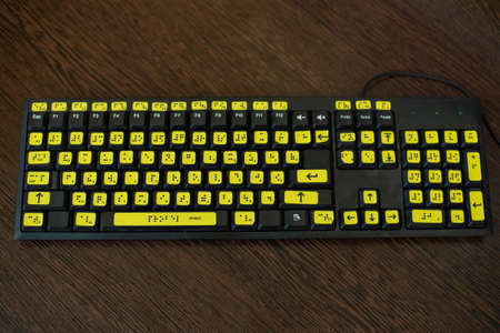 Close-up of a keyboard with the Russian alphabet for the blind. Brailleの写真素材