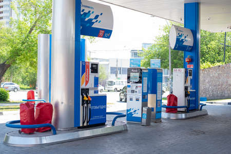 Novosibirsk, Russia May 27, 2021: Gazprom self-service gas stationのeditorial素材