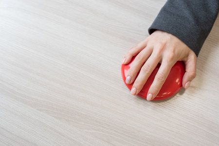 The woman holds the ears of the dog Jack Russell Terrier and pulls it in different directionsの写真素材