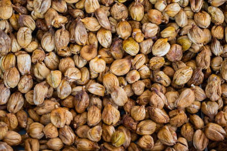 Top view of the shelf with dried figs in the bazaar.の写真素材