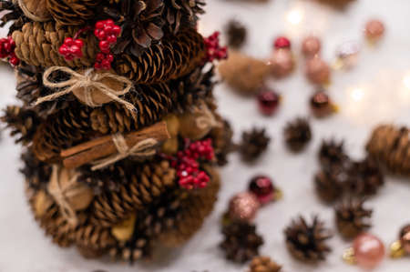 Christmas decorations in the Christmas tree shop.の写真素材