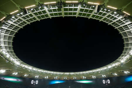 Night sky through the canopy of an outdoor football stadium. Zero-zero count.の写真素材
