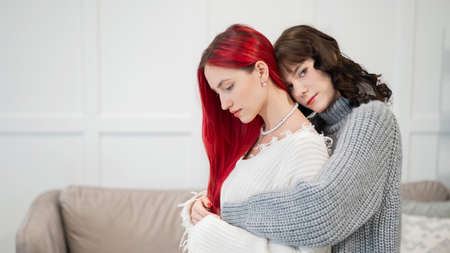 Portrait of young Caucasian women in a relationship. LGBT.の写真素材