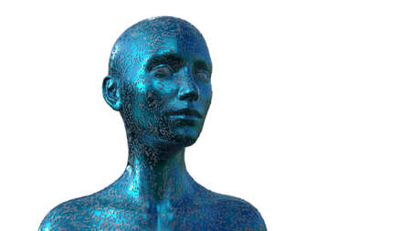 3d illustration. Portrait of a blue bald woman on a white background.