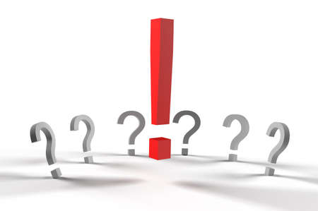 Red exclamation mark in front of a lot of question marks.