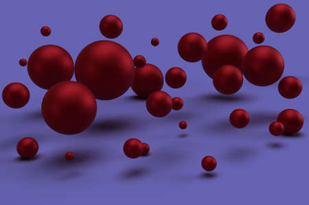 3D rendering. Red bubbles on a lilac background.