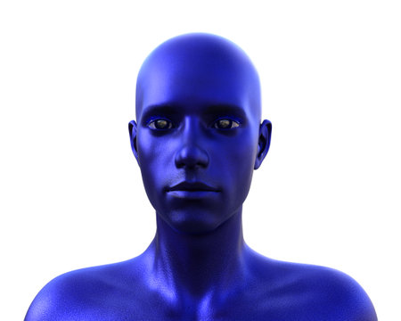 3D render. Portrait of a blue bald man on a white background.の写真素材