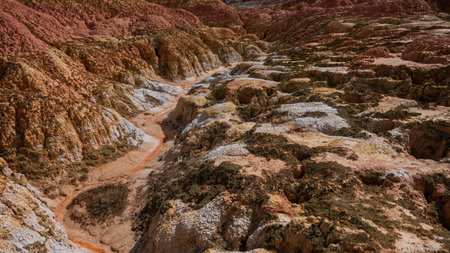 Landscape of multi-colored clay dunes. Mars on earth.