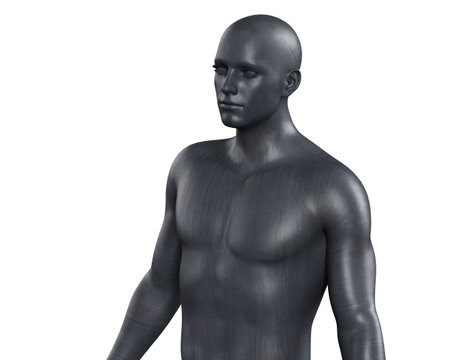 3D illustration of a male black torso on a white background. metal mannequin.の写真素材